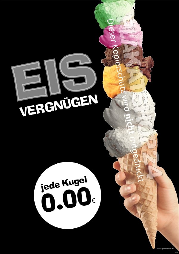 XA7391 Eis-Poster mit Preisangabe für 1 Kugel Eis