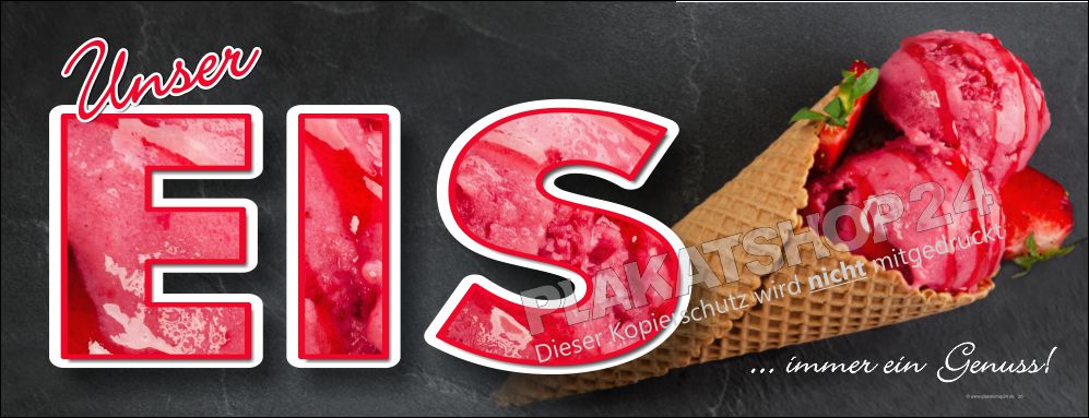 werbeplane-eiscafe Eis-Werbebanner mit Foto Erdbeereis in der Waffel