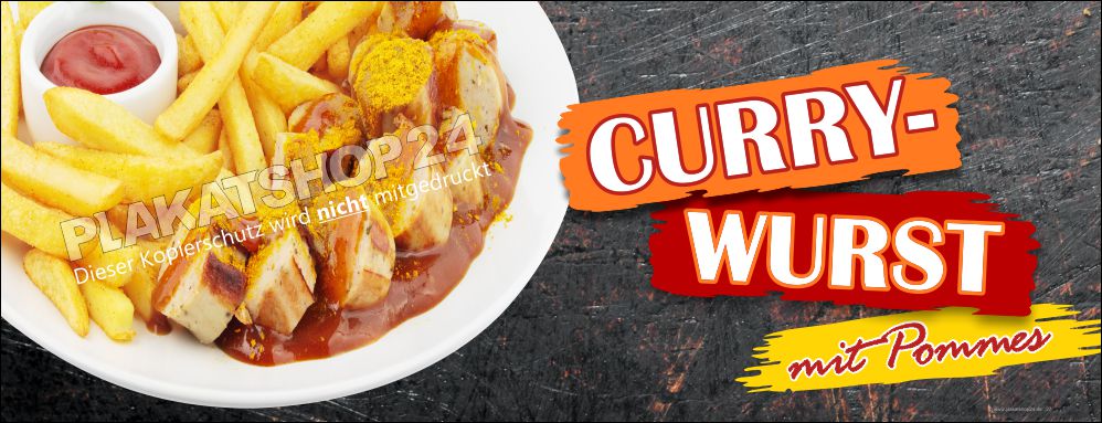 Imbissbanner Currywurst mit Pommes