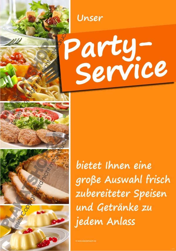 Partyservice-Werbeplakat für Fleischerei und Gastronomie
