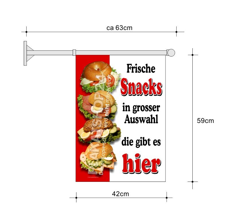 Kiosk-Fahne A2 für Snacks und belegte Brötchen