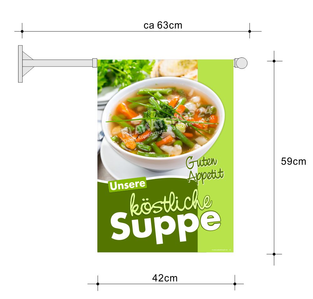 Gastronomie-Fahne mit Suppenwerbung Gastronomie-Fahne mit Suppenwerbung