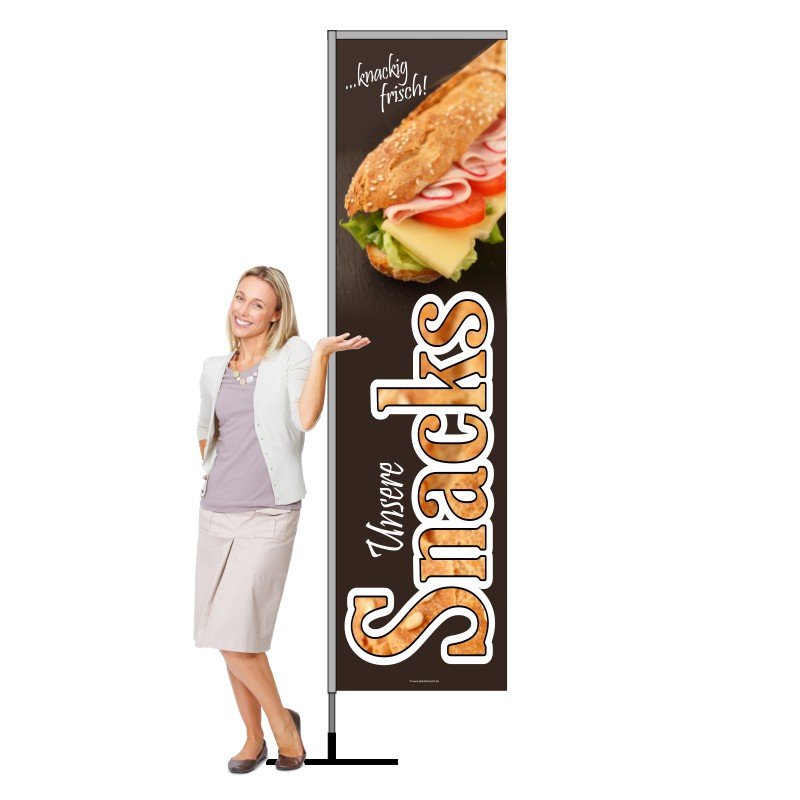 Beachflag mit Snack-Werbung