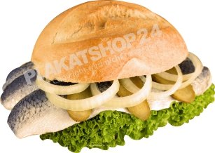 XA3950 Aufkleber Fischbrötchen als selbstklebende Werbefolie für den Verkauf frischer Fischbrötchen
