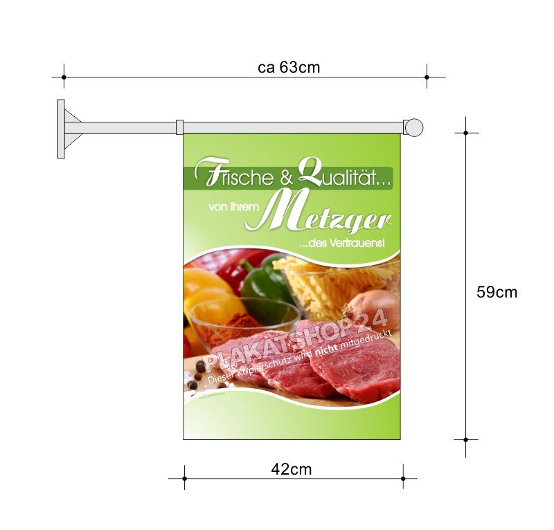 Stockfahne_Metzgerei Fleischerei-Werbefahne A2 für Fleischerei-Fassade