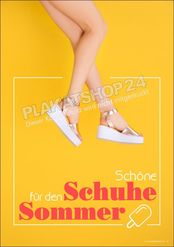 plakat-schuhgechaeft Schuhplakat Sommerdeko Sonnengelb