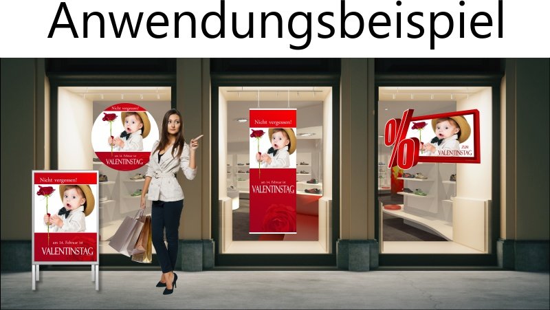 Beispiel_Deko_Valentinstag Runde Valentinstag-Werbefolie selbstklebend