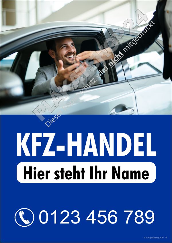 Kfz-Handel Werbeplakat mit Telefonnummer