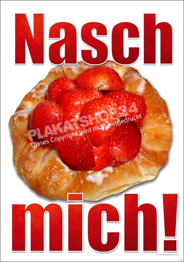 Werbeschild für frischen Erdbeerkuchen / Erdbeerplunder