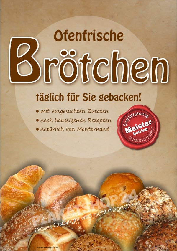 12980d873cc686c7b85269926ad05c45 Bäckerplakat frische Brötchen aus der Meisterbäckerei