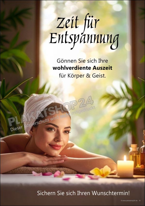 Plakat „Zeit für Entspannung“ – Werbung für Wellness, Spa & Massage