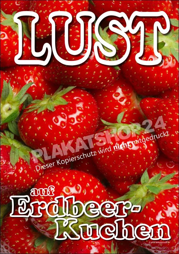 Erdbeerplakat für Erdbeerkuchen-Reklame 