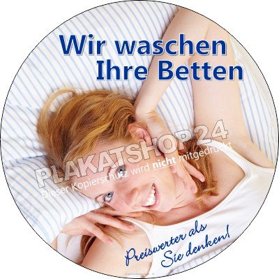 Runder Angebots-Sticker Wir waschen Ihre Betten