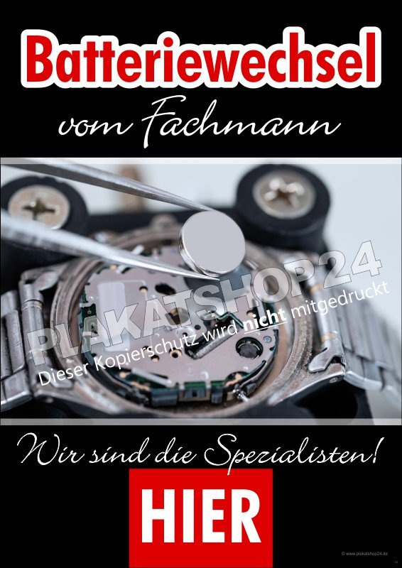 Plakat Batteriewechsel für Uhrmacher/Juweliere