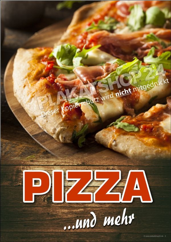 Werbeplakat für Pizzeria mit schönem Pizzafoto