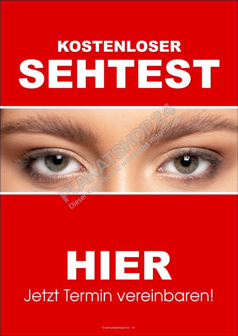 Plakat kostenloser Sehtest beim Optiker Plakat kostenloser Sehtest beim Optiker