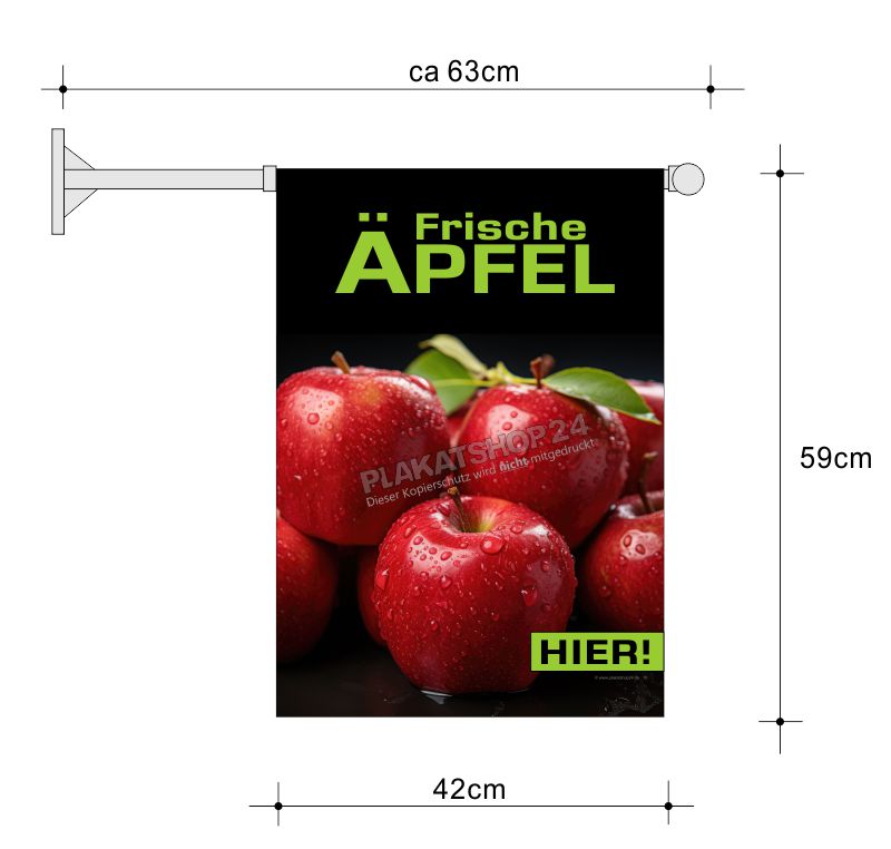 Stockfahne für den Verkauf von frischen Äpfeln