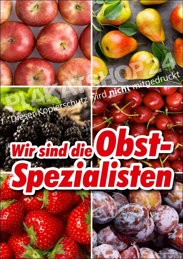 Werbeschild (Plakat) Obst für Obsthandel und Marktstand