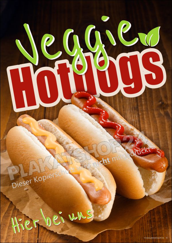 plakat-veggie-hot-dog Werbeplakat Veggie-Hot-Dog (vegetarische Hot-Dogs)