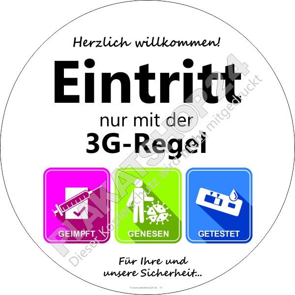 Aufkleber Eintritt nur mit 3G-Regel