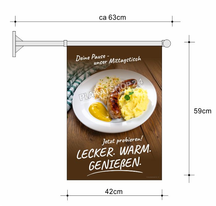Gastro Stockfahne Mittagstisch Beidseitig – Kiosk & Restaurant Wandfahne mit Halterung Gastro Stockfahne Mittagstisch Beidseitig – Kiosk & Restaurant Wandfahne mit Halterung
