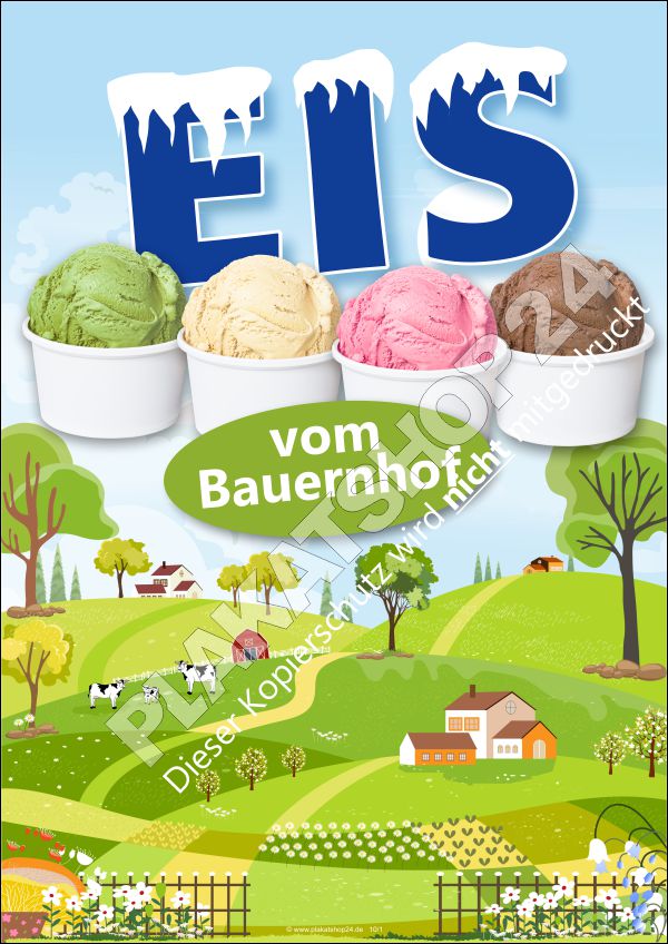 plakat-eis-vom-bauernhof Wetterfestes Plakat Bauernhof-Eis