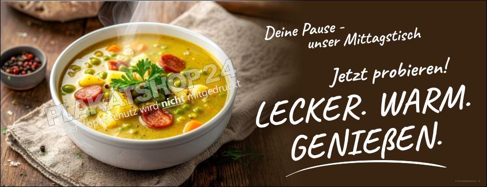 Werbebanner Mittagstisch Querformat – Werbeplane wetterfest für Zaun & Fassade | Plakatshop24 Werbebanner Mittagstisch Querformat – Werbeplane wetterfest für Zaun & Fassade | Plakatshop24