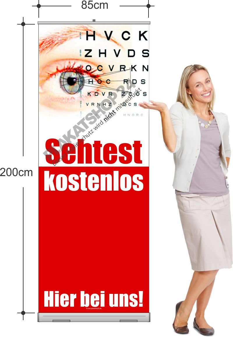 Rollup-Banner für Augenoptiker für kostenloser Sehtest beim Augenoptiker