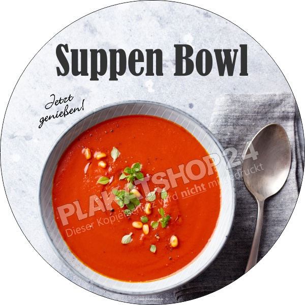 Moderner Suppenaufkleber Suppe im Bowl