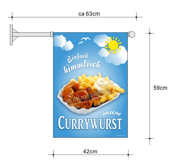 Günstige Imbissfahne mit Foto Currywurst-Pommes