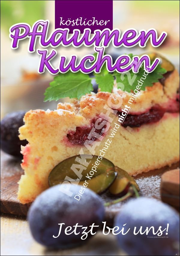 Konditorei-Plakat köstlicher Pflaumenkuchen / Zwetschgenkuchen