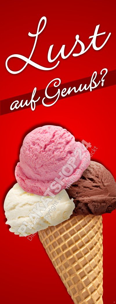 dekobanner-eiskugeln Eisbanner mit Foto Kugeleis in der Waffen