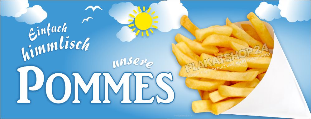 Gaststätten-Werbebanner mit Pommes frites Motiv
