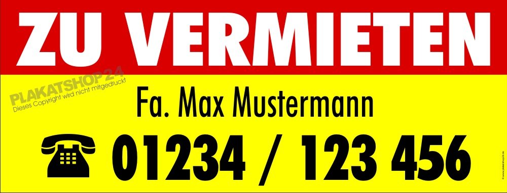 Werbeplane "zu vermieten" für die Vermietung von Haus, Geschäft und Wohnung
