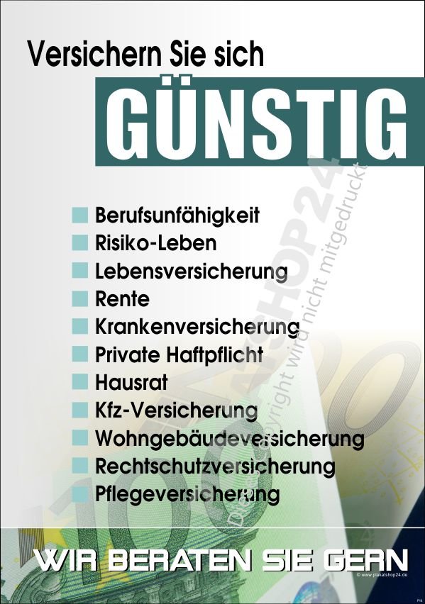 Versicherungsmakler-Werbeplakat für günstige Versicherungen