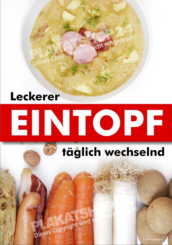 5c7eba3e3ec420e3365f27e94e74d4a0 Eintopf-Werbeschild Hier gibt es Eintopf täglich welchselnd