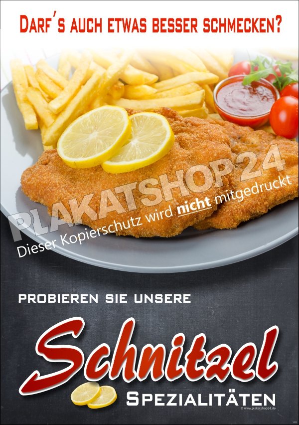 Werbeschild (Plakat) für Schnitzel-Spezialitäten