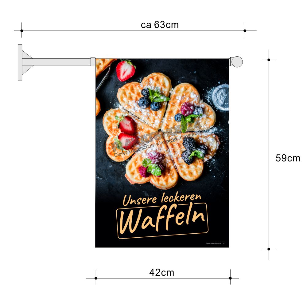 Stockfahne mit Werbung für Herzwaffeln