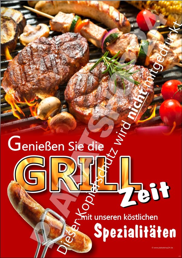 Werbeplakat Grill mit Grillfleisch