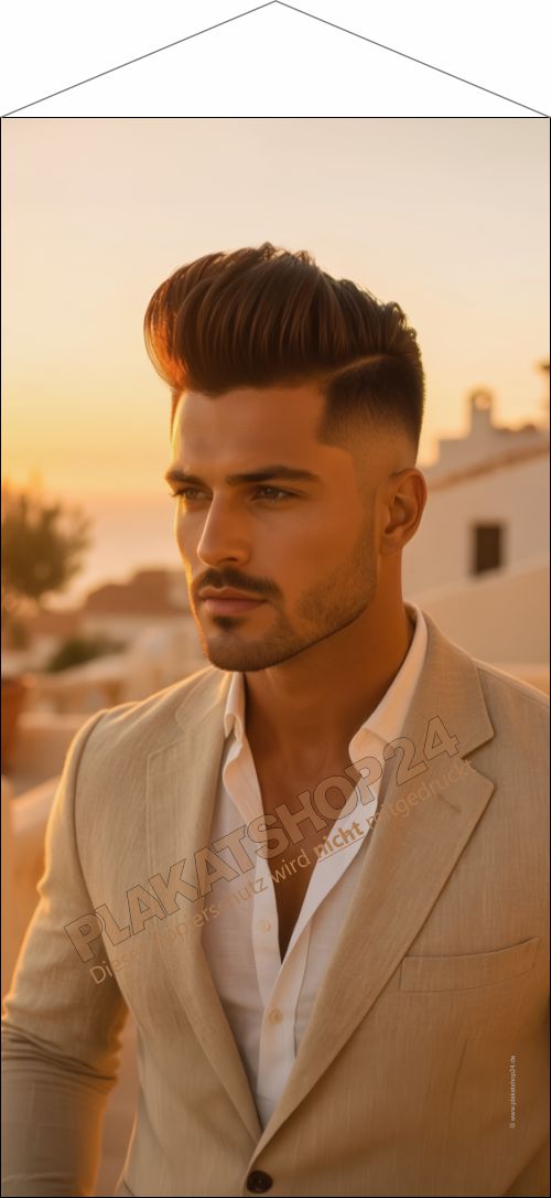 Hängebanner Herren Haarschnitt Fade-Cut Friseurwerbung | Recycling-Stoffbanner 50x100 bis 80x160