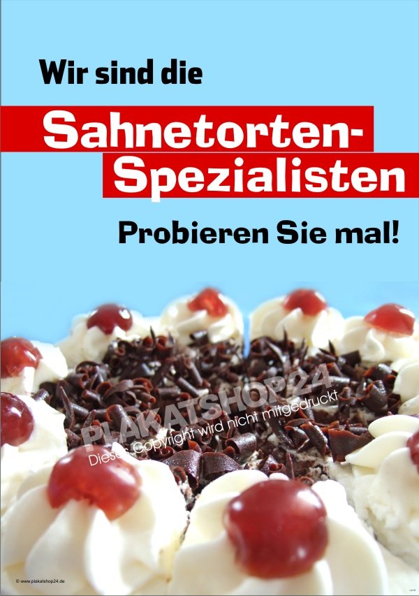 Tortenposter für Werbung Sahnetorten mit Bild Schwarzwälder-Kirsch-Torte