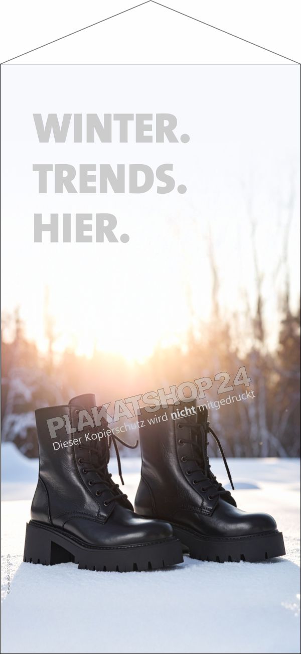 Stoffbanner Schuh-Wintertrends entdecken Werbung Stoffbanner Schuh-Wintertrends entdecken Werbung
