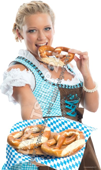 Schaufensterfolie Frau im Dirndl mit Brezel