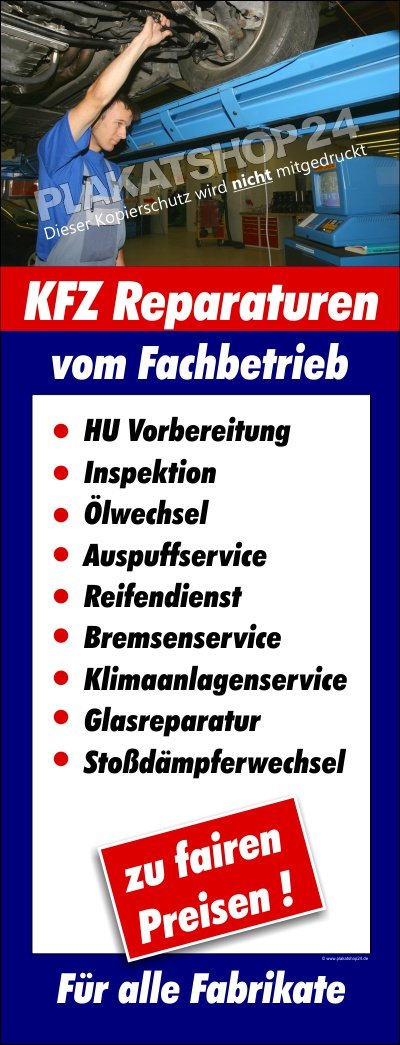 Banner Kfz-Reparaturen für alle Auto-Fabrikate