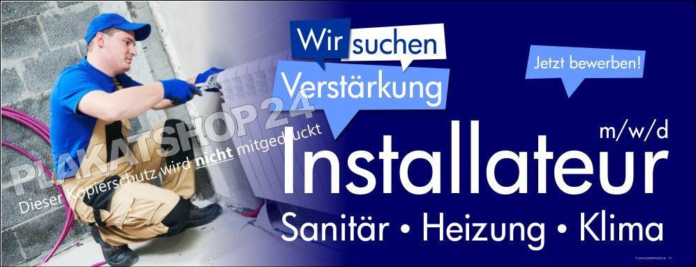 Werbeplane Installateur Sanitär Heizung Klima gesucht