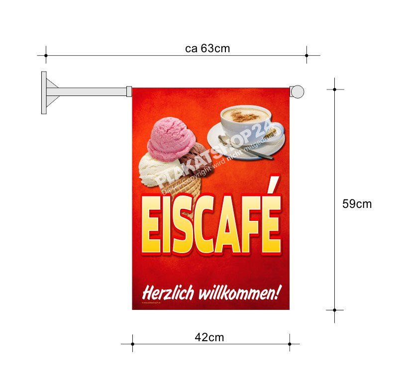 Eiscafé-Stockfahne A2 für Aussenwerbung Eiscafé