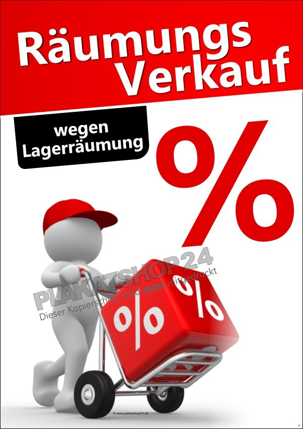 Werbeschild für Räumungsverkauf wegen Lagerräumung