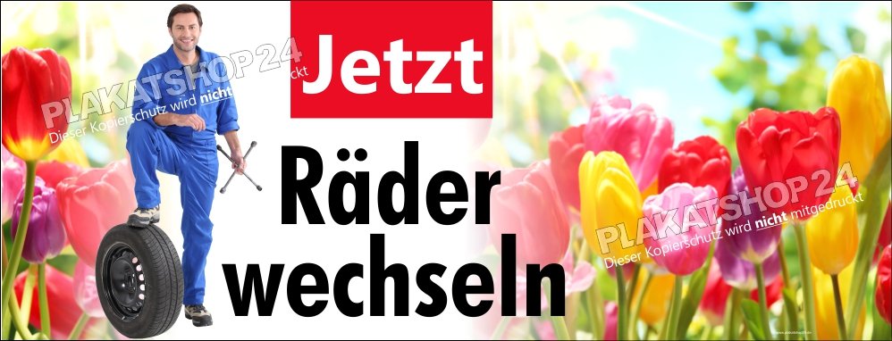 Werbebanner für den Wechsel von Winterreifen auf Sommerreifen