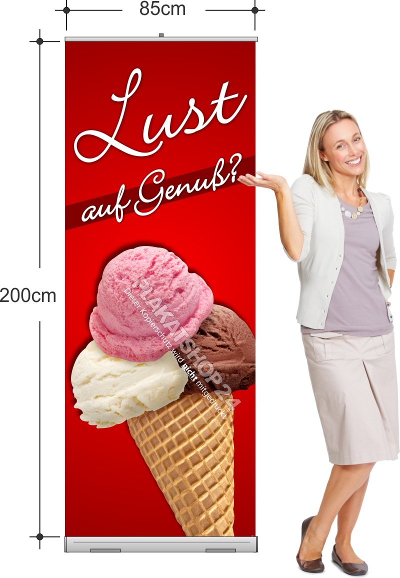 Rollupbanner für Eisverkauf Kugeleis Eisgenuss im Hörnchen