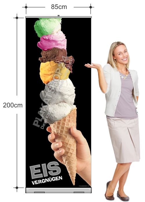 werbedisplay-fuer-eisverkauf Rollupbanner mit Eiswerbung bedruckt